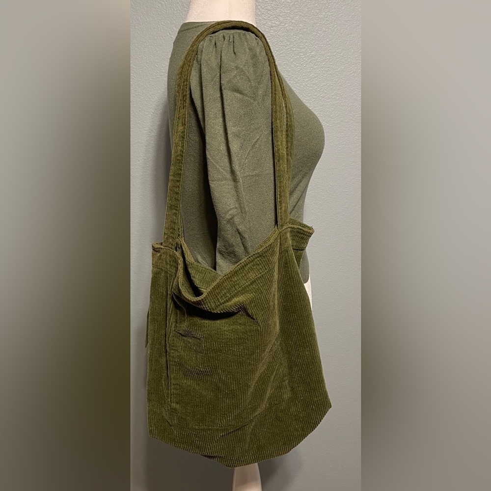 Unbranded Green Corduroy Tote Bag Purse 17x25 Shoulder Strap Boho Grunge Hippie - Picture 8 of 11